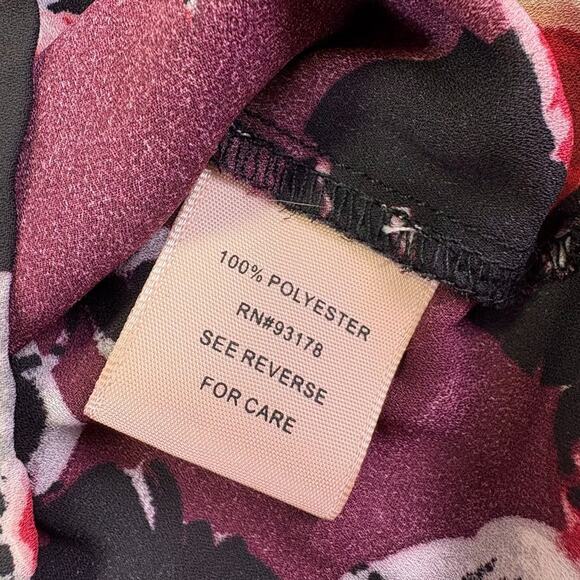 Philosophy Semi Sheer Back Button Detail Floral Long Sleeve Blouse Burgandy XS - Picture 9 of 10